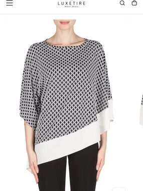 Joseph ribkoff Geometric Print Asymmetric Hem Top in Black & White